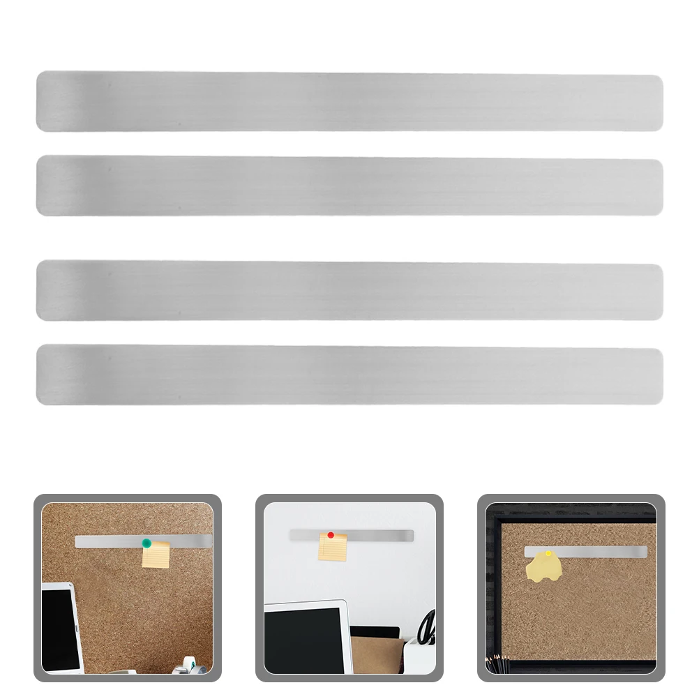 4 Pcs Metal Iron Bulletin Board Strips Adhesive Wall Notice Boards For Office School Silver Magnetic Strip Cork Memo Display