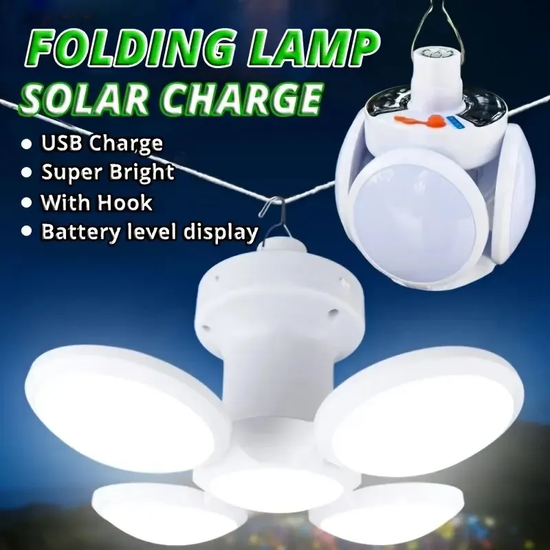 Torcia portatile pieghevole per esterni, solare/USB, lampadina da calcio a LED, per campeggio, escursionismo, pesca, serve, lampada di emergenza portatile