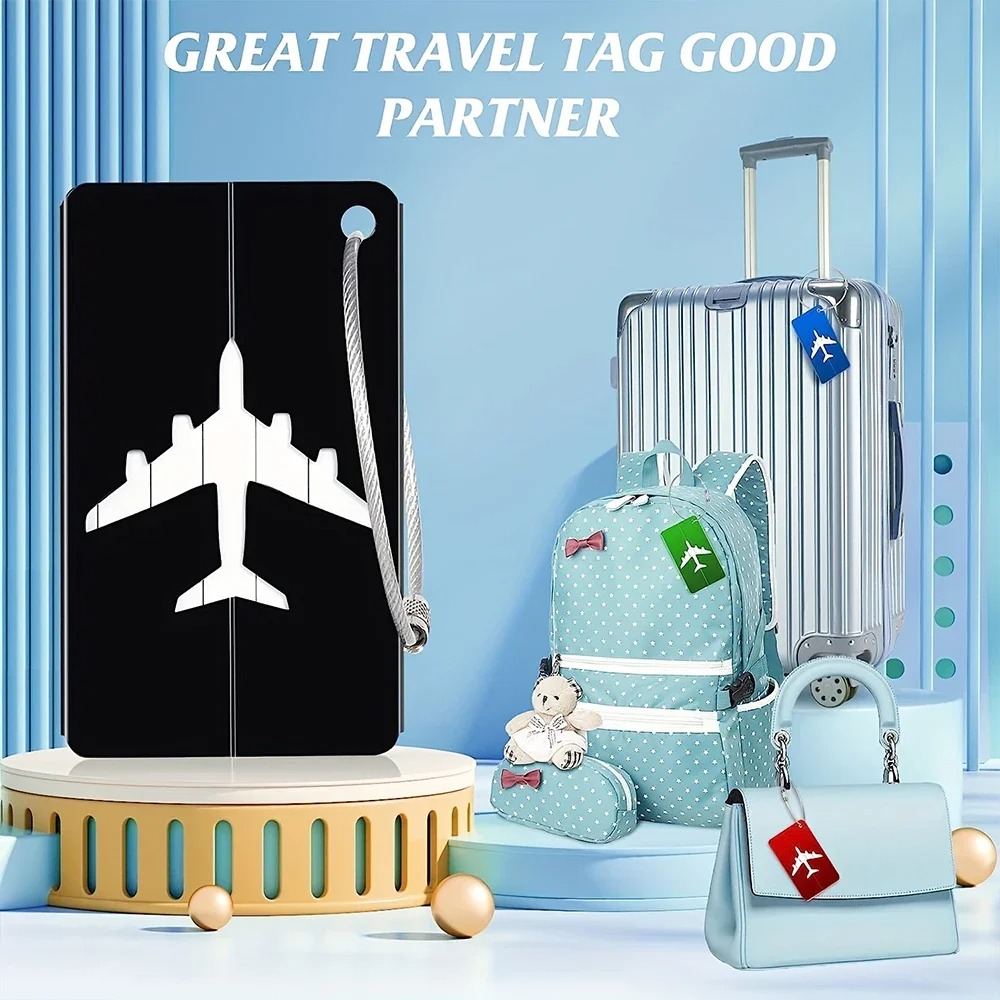 Aluminium Alloy Aircraft Luggage Tag with Name Travel Luggage Tag ID Card Anti-lost Solid Colour Travel Accessories