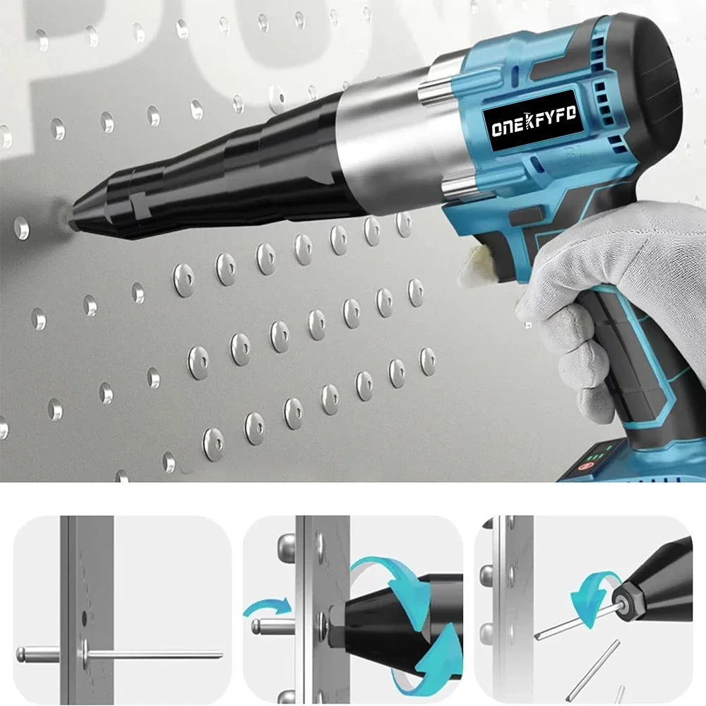 Electric 18V Brushless Electric Rivet Gun Cordless Rivet Nut Gun Automatic Rivet Tool With LED Light For 18V Makita Battery