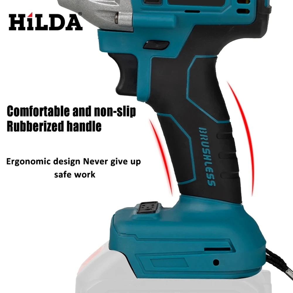 HILDA 18V 블루 브러시리스/브러시 전기 임팩트 렌치 Makita 배터리 용 충전식 1/2 소켓 렌치 무선