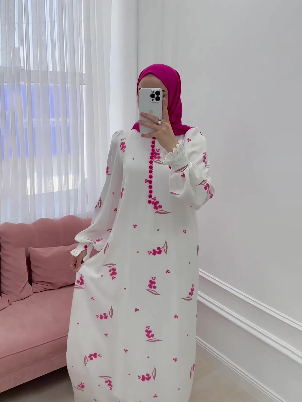 Vestido de fiesta musulmán Eid para mujer, Vestidos largos con estampado dulce, Vestidos largos con botones de Ramadán, Marruecos, Dubai, Turquía, Jalabiya 2024