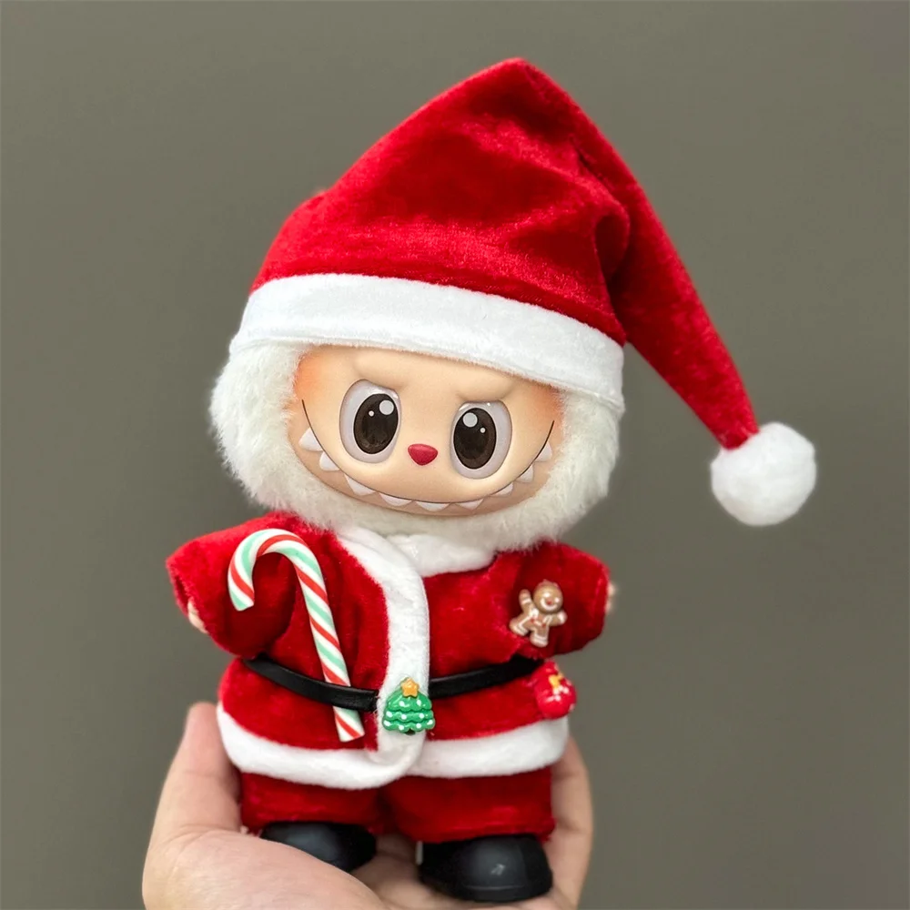 Puppe Kleidung Für 15-17CM Labubu Kleidung Frohe Weihnachten Hut Schal Elch Schneemann Set Mini Plüsch Puppe Zubehör neue Jahr Kleid Geschenk