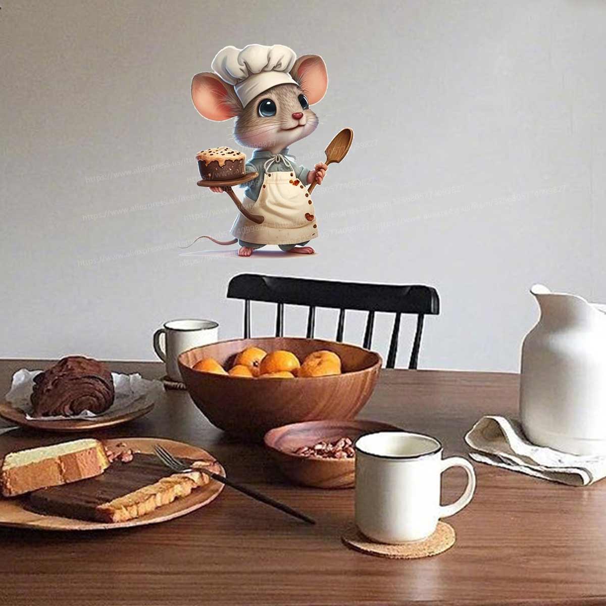 Pegatinas de pared autoadhesivas de ratón Chef de dibujos animados creativos, pegatinas de decoración del hogar para dormitorio, sala de estar, escalera de esquina, M765