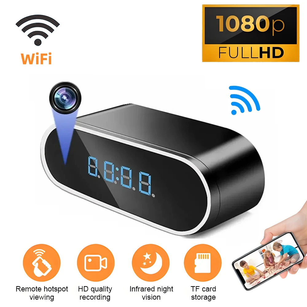 Wi-Fi камера, часы Full HD 1080P, беспроводное управление, ИК-видеокамера ночного видения, домашняя безопасность, наблюдение, внутренняя веб-камера