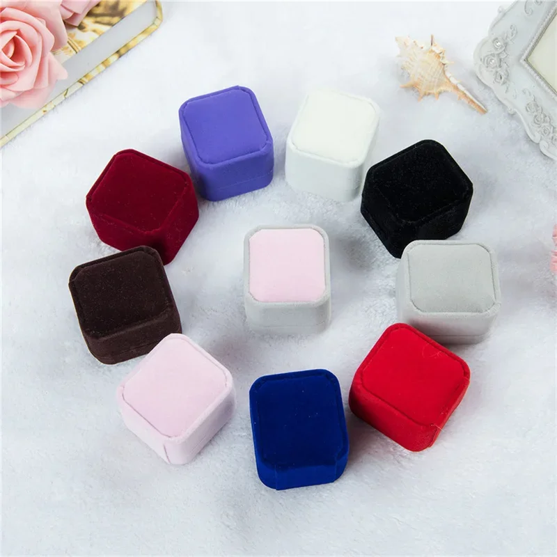 Abgerundete Flanell Ring Box Beflockung Schmuck Box Ring Stud Abzeichen Lagerung Box Ring Schmuck Organizer Organizador De Joyas
