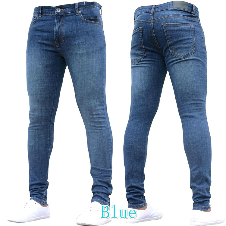 Calças de brim masculinas lápis cor sólida meados de cintura fino ajuste bolsos leve estiramento primavera 2024 tornozelo comprimento denim casual zíper