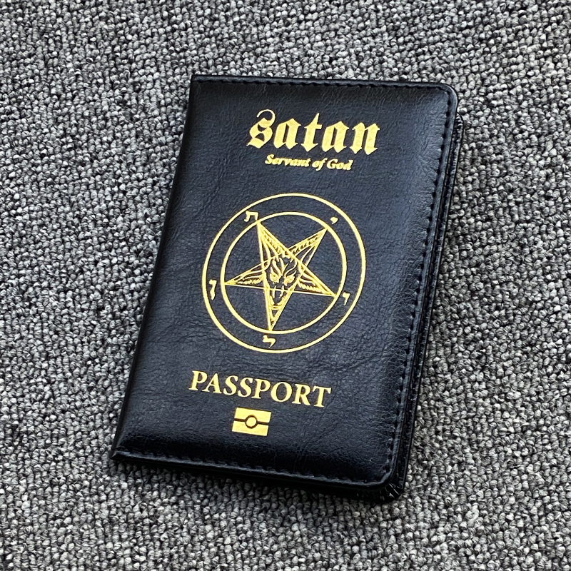 Satanás servo de deus porta-passaporte de couro pu capa de passaporte feminina capa de carteira de viagem para passaportes