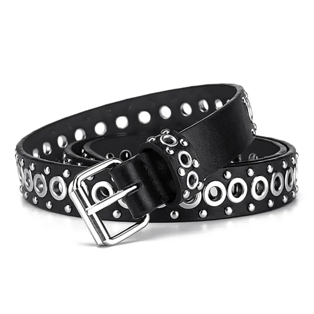 Cinturón de mujer, cinturón fino con remaches a la moda, cinturón con hebilla de aguja personalizada, cinturón estilo Punk HipHop de tendencia urbana