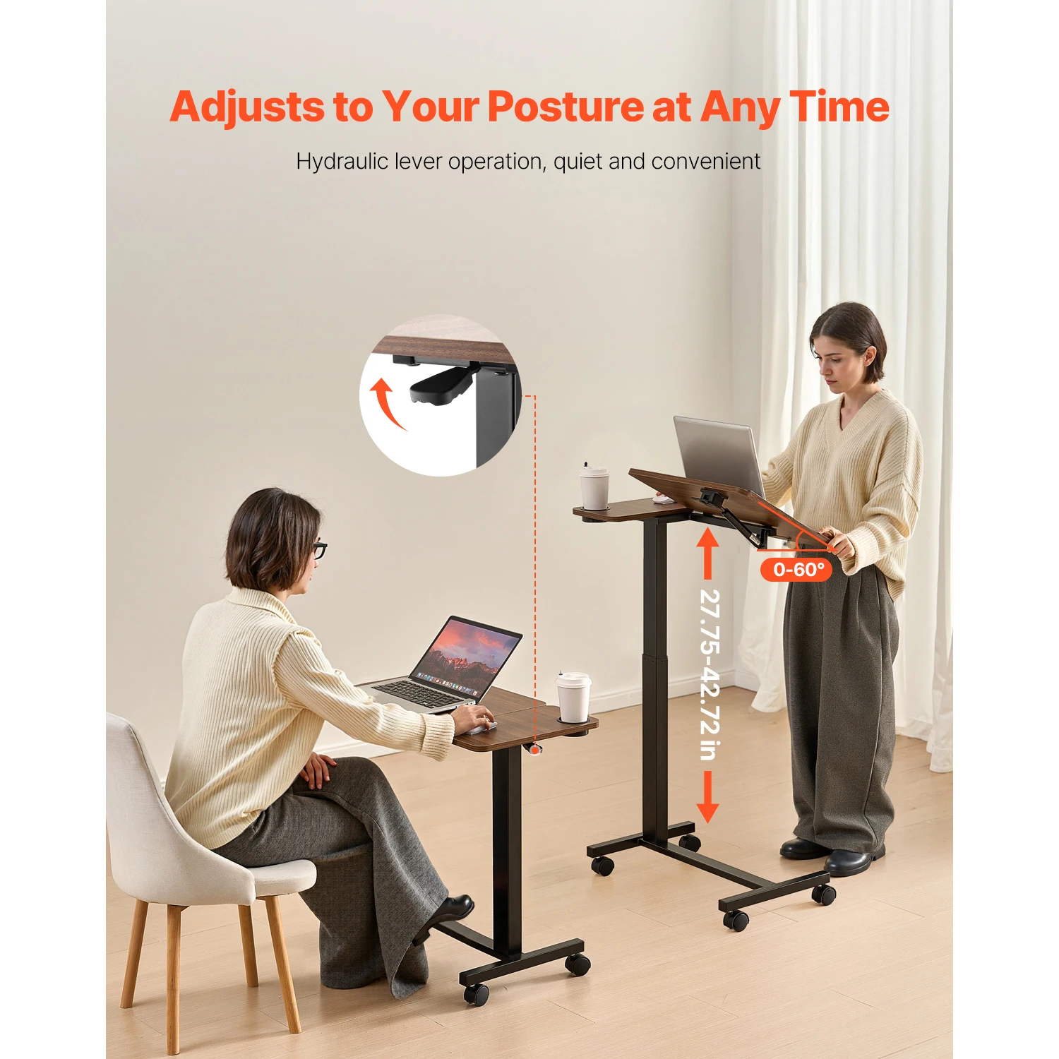 SucceBuy Overbed Table Mobile Bed Side Table with Swivel Casters Height & Angle Adjustable Laptop Desk for Home Office Study
