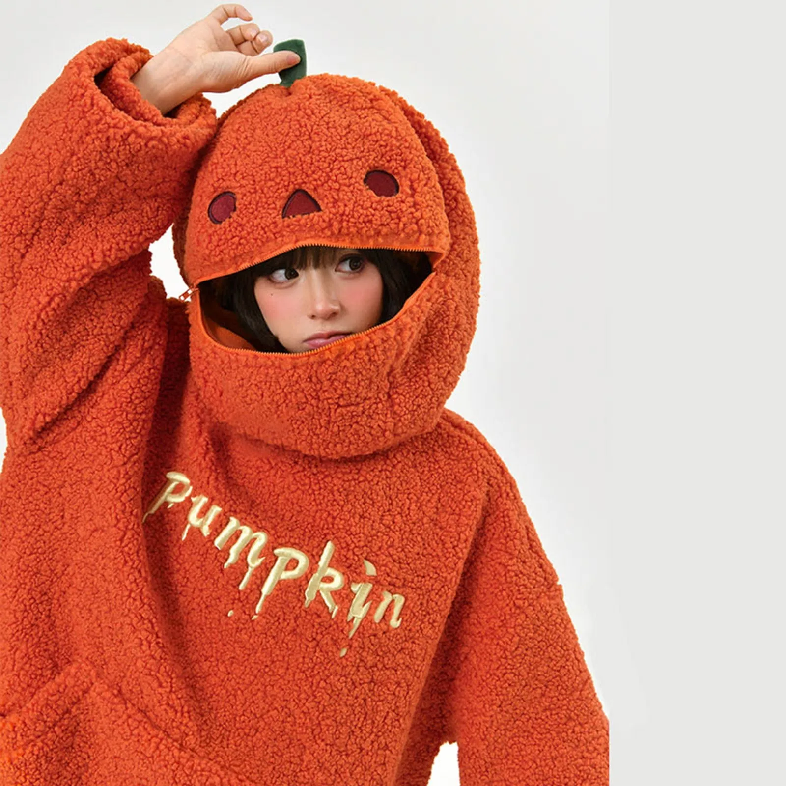 Moda feminina solta em torno do pescoço com capuz outono inverno moletom dupla face velo bonito dos desenhos animados do dia das bruxas moletom quente