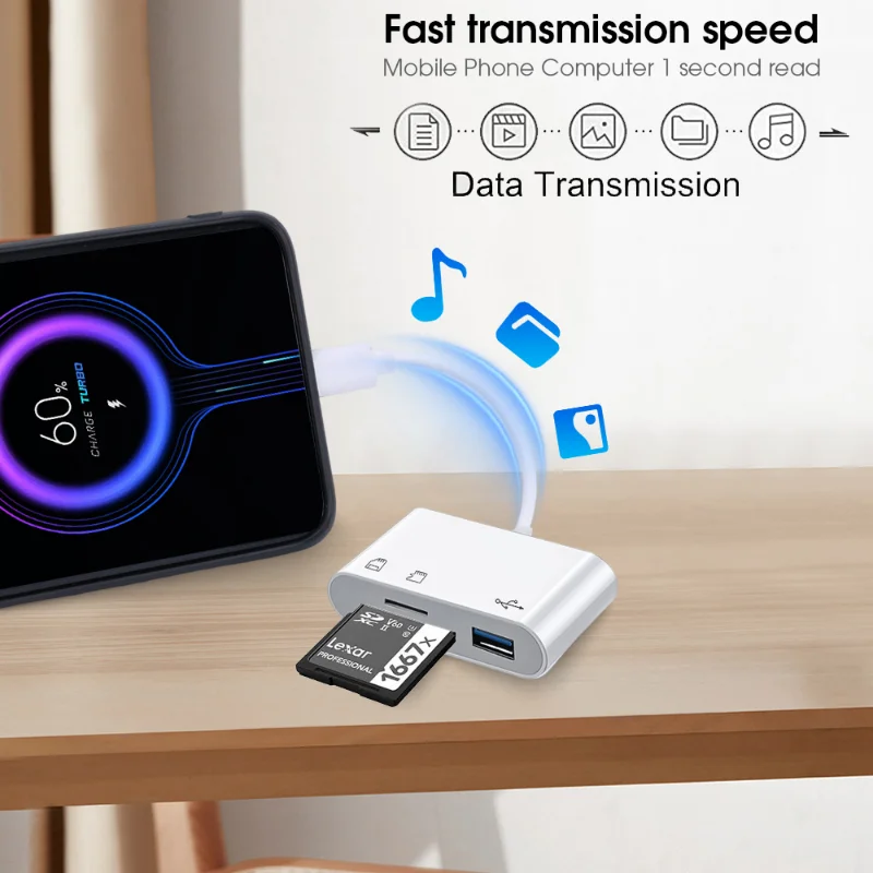 Convertidor de concentrador multipuerto 3 en 1, adaptador tipo c a USB C A OTG, lector de tarjetas de memoria Micro SD TF para Samsung Mi Android Laptop 2023