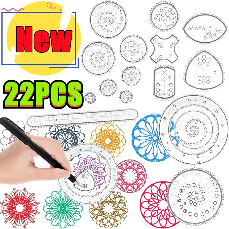 22-1PC Lustige Spirograph Zeichnung Spielzeug Ineinandergreifende Zahnräder Räder Geometrische Lineal Zeichnung Zubehör Kreative Pädagogisches Kinder Spielzeug
