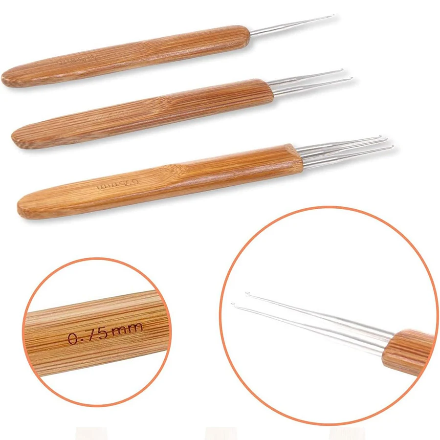 6 Pieces Dreadlock Hook Tool, Crochet Hook Needle for Hair Dreadlock Braid Craft 0.75mm 1 Hook, 2 Hooks, 3 Hooks
