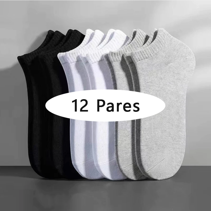 12 Pares, Meias Curtas de Barco, Meias Masculinas de Algodão, Leves, Respiráveis, Meias Curtas, Contendo Algodão