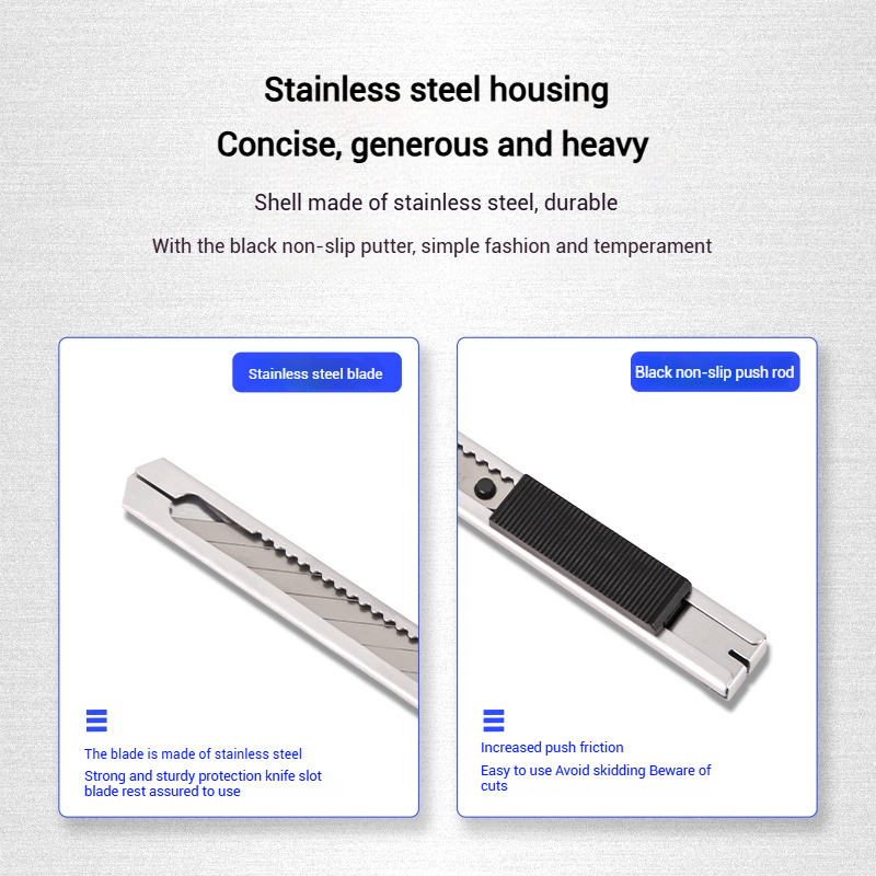 Cuchillo multiusos retráctil de acero inoxidable Deli con cuchillas a presión de 9 mm - Cortador de caja de herramientas de corte para uso en aficionados