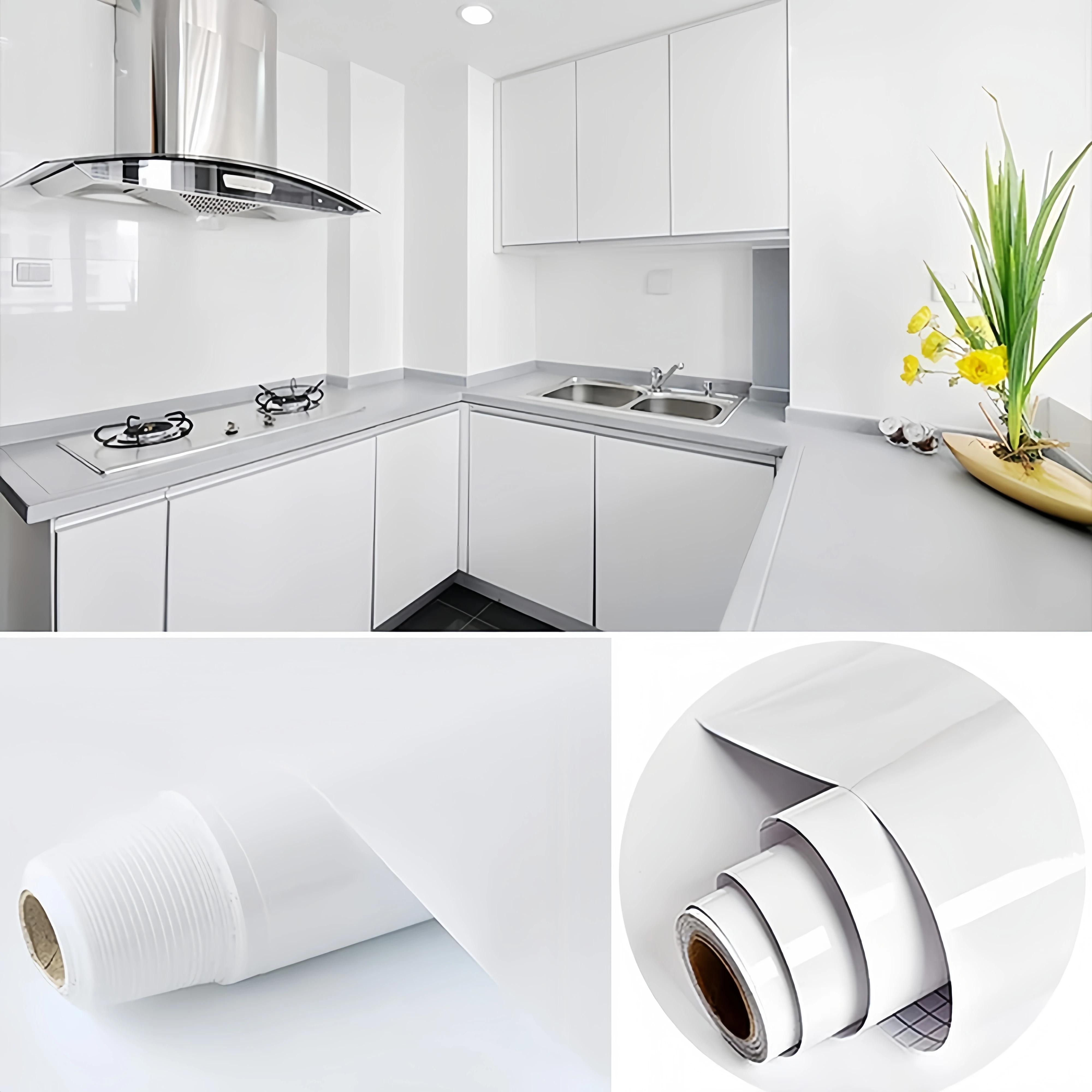 สีขาว Self-กาววอลล์เปเปอร์ติดผนัง Self Adhesive Autohesion วอลเปเปอร์ตกแต่งบ้านทนต่ออุณหภูมิสูงสติกเกอร์กันน้ํา