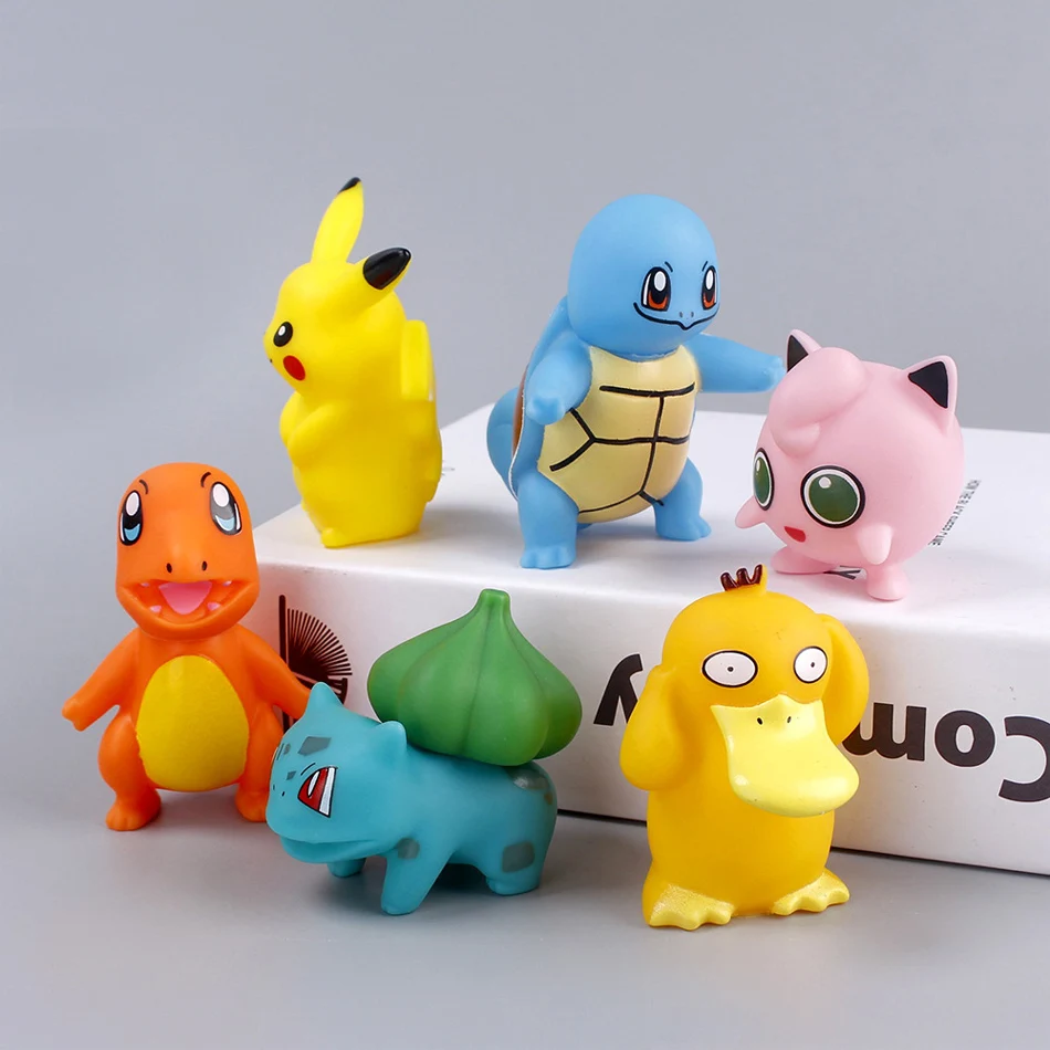 6 pçs pokemon anime figuras pikachu brinquedos modelo charmander psyduck squirtle jigglypuff bulbasaur kawaii coletar bonecas crianças presente