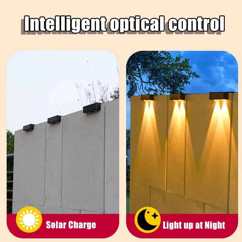 1/2/6 Stück Solar-Wandleuchte für den Außenbereich, wasserdichte Zaunlampe, ultrastarke Strahlerbeleuchtung für Gartenzaun oder Außenwand