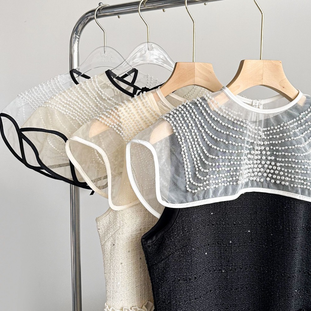 Cuello de encaje bordado de Organza para mujer, chal con cordones, cuello falso, solapa frontal, cuello de camisa desmontable