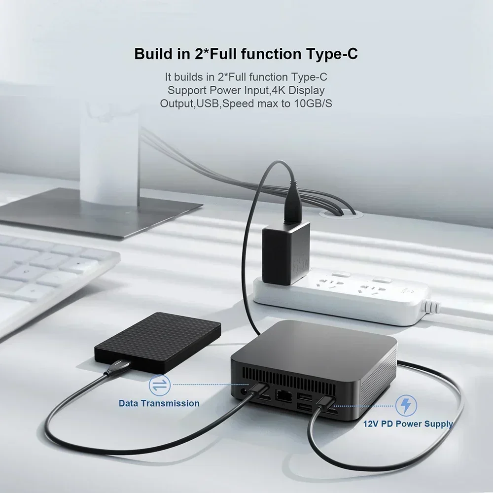 Chatreey T9 Mini PC Intel Alder Lake N100 Windows 11 Ultrakleine zakcomputer Dubbele SSD Volledige functie Type-C 4K 60Hz RGB