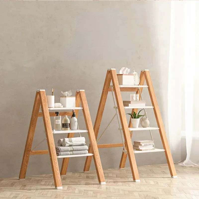 Household-saving Space Folding Ladder Stool Multi-functional Flower Rack Thickened Aluminum Alloy Human Type Ladder Storage Rack
