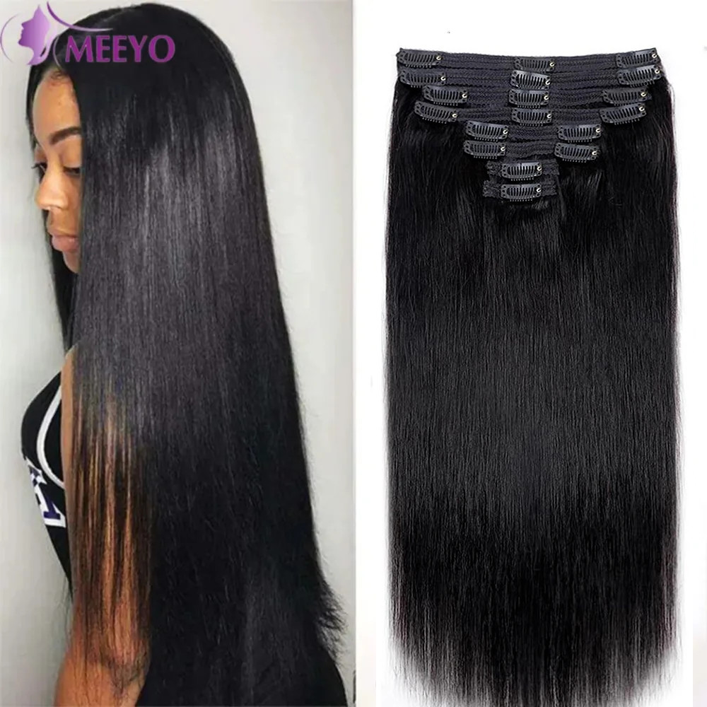 Naadloze Clip ins Extensions Echt haar Steil Braziliaans Remy Echt natuurlijk haar 8 stuks 120 g/set Clip op Human Hair Extensions