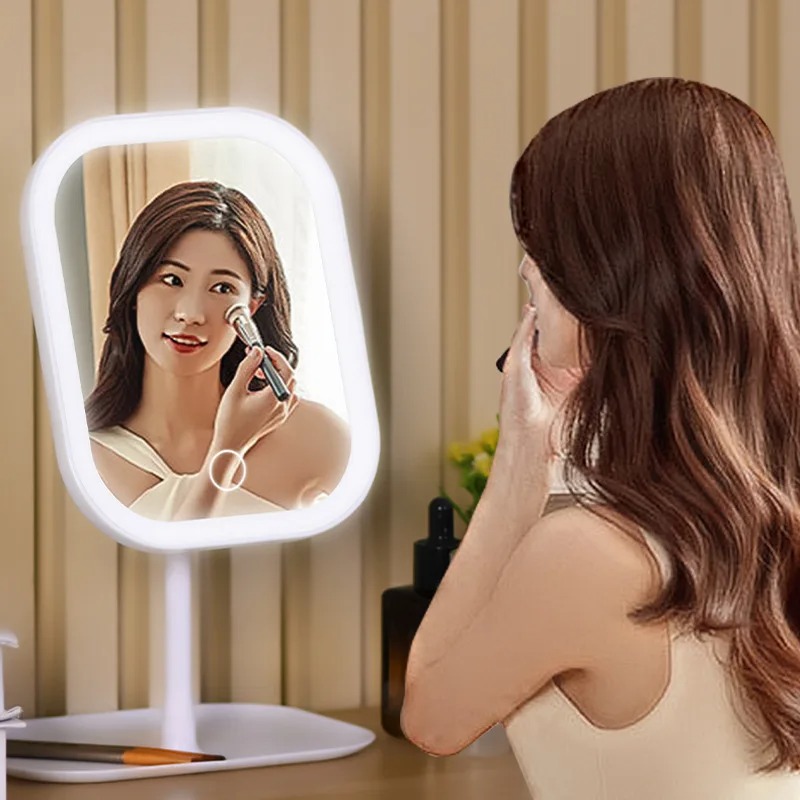 Modern Desktop Vanity Mirror 3 Color Light LED Makeup Mirror Touching Mirror Women Bedroom Dressing Mirror heart mirror