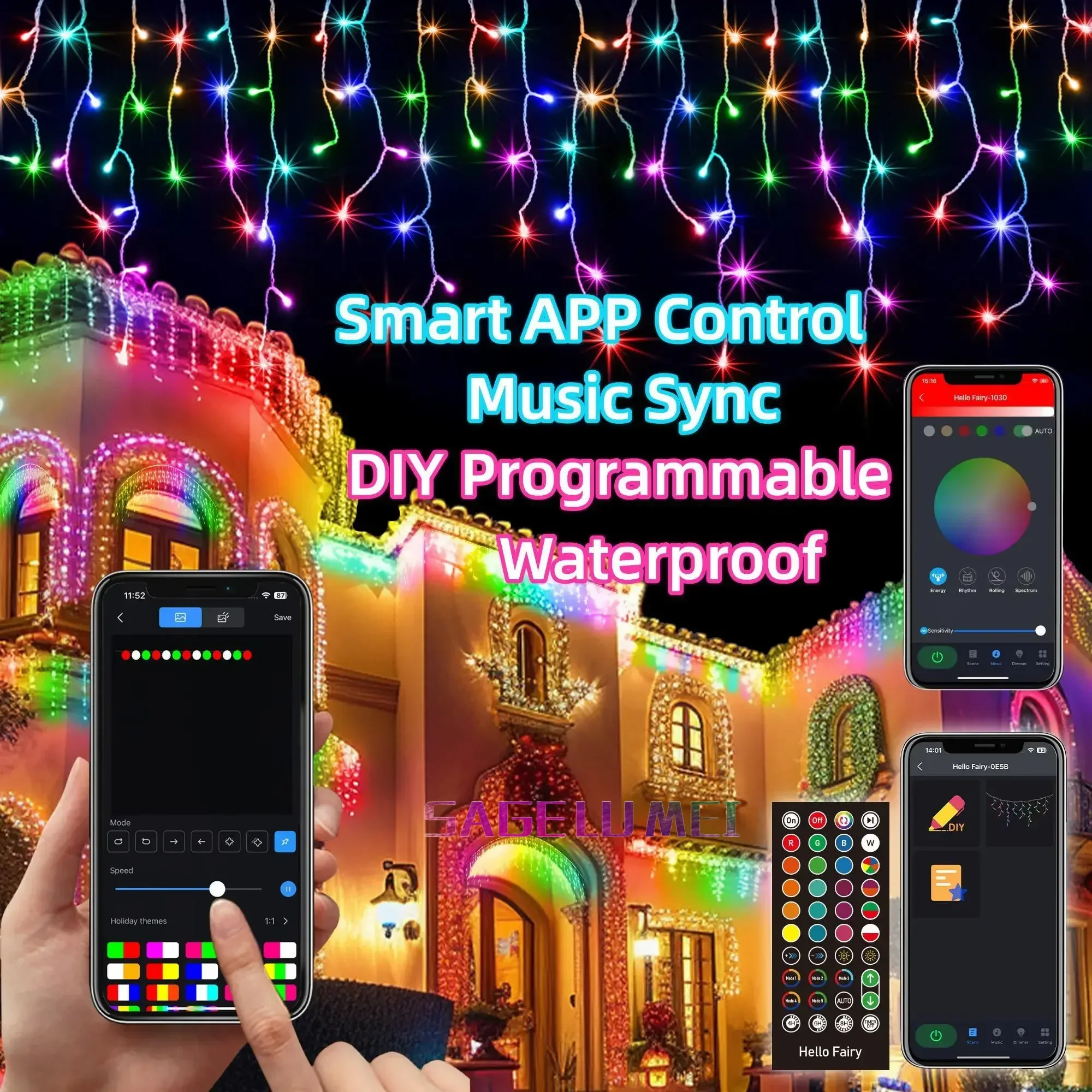 10Meter Outdoor Wasserdichte LED Vorhang Eiszapfen Licht Smart APP Fernbedienung RGBIC Lichterkette Weihnachten Decor Yard Eave Licht