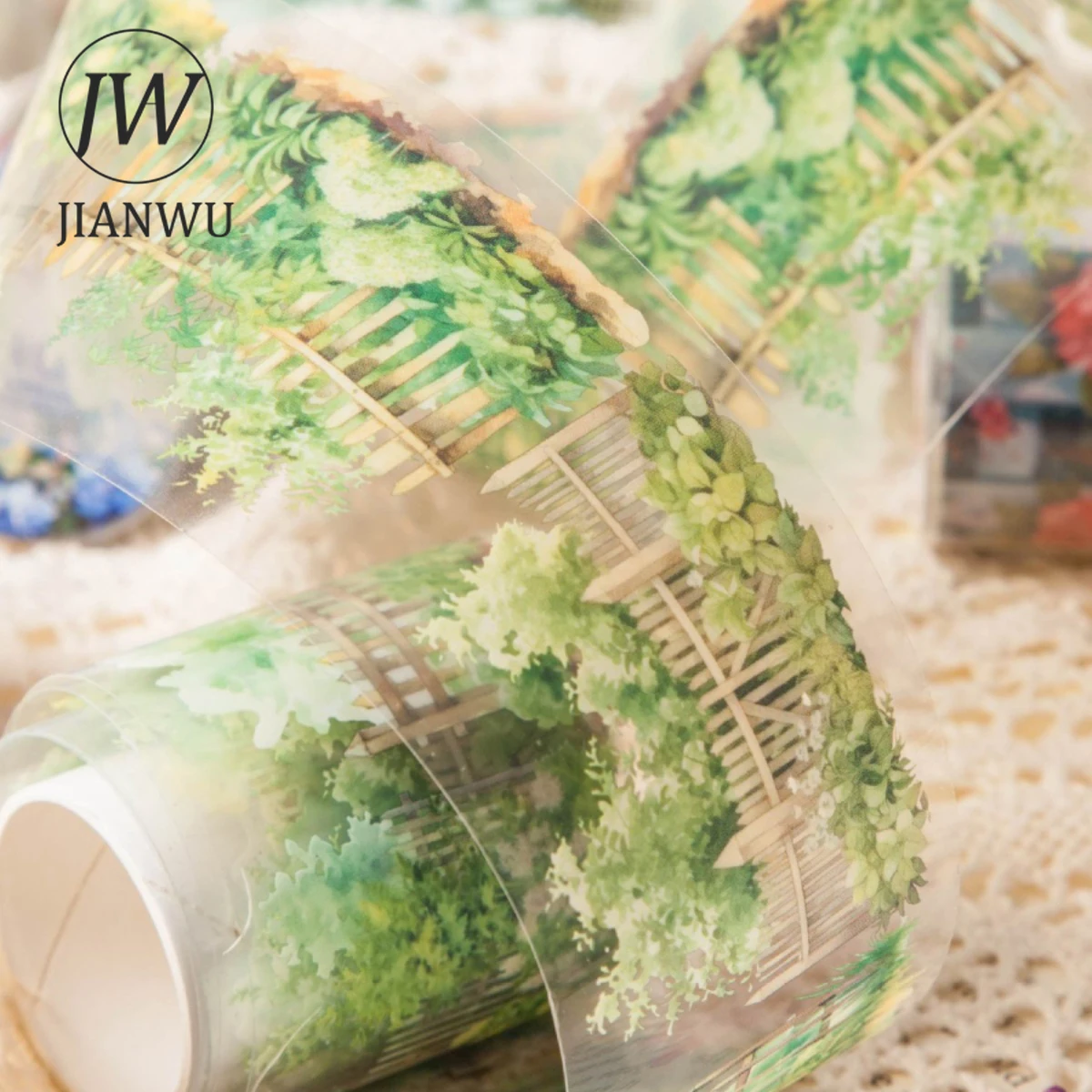 Jianwu 50มม. * 200ซม. ชุดอุปกรณ์จัดสวนดอกไม้แนววินเทจเทปผ้าคอลลาจเครื่องเขียนสมุดบันทึกงานประดิษฐ์ทำมือสร้างสรรค์