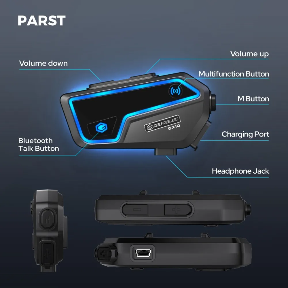 Gearelec-10人のモーターサイクリスト用のBluetoothヘッドセット,オートバイのヘルメット用の通信デバイス,ワイヤレスBTインターホン,音楽共有,pk B4FM-X