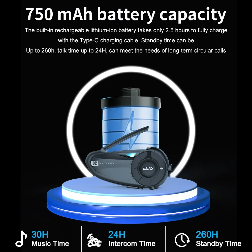 Ejeas q2オートバイヘルメットインターホンBluetooth 5.1ヘッドセットクイックペア防水最大2ライダーワイヤレスインターホンイヤホン