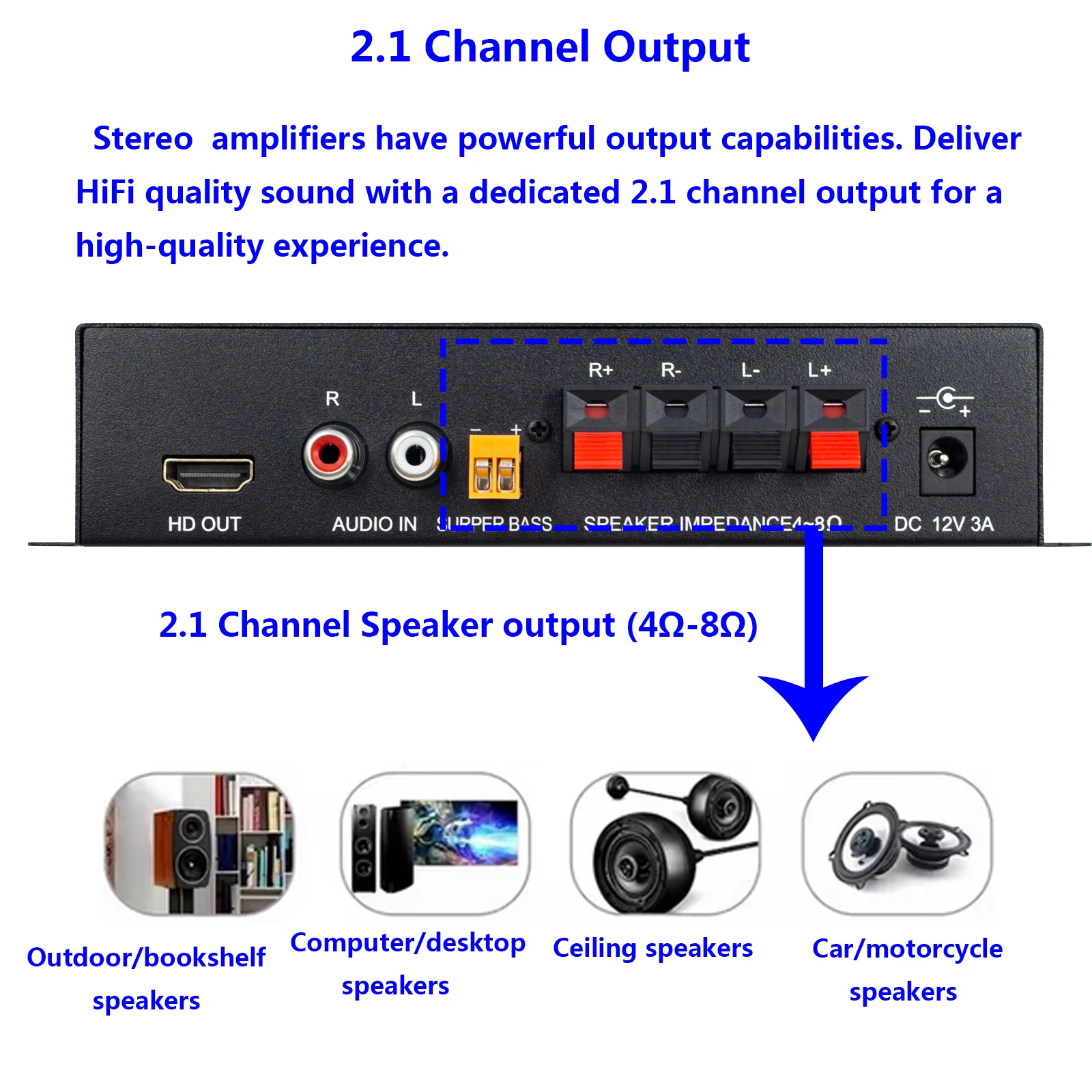 ST-838 HiFi 2.1 Channel Power Amplifier Bluetooth-compatible 5.0, 20Wx2 Subwoofer Amplifier  Sound Amp Bass and Treble Adjustmen
