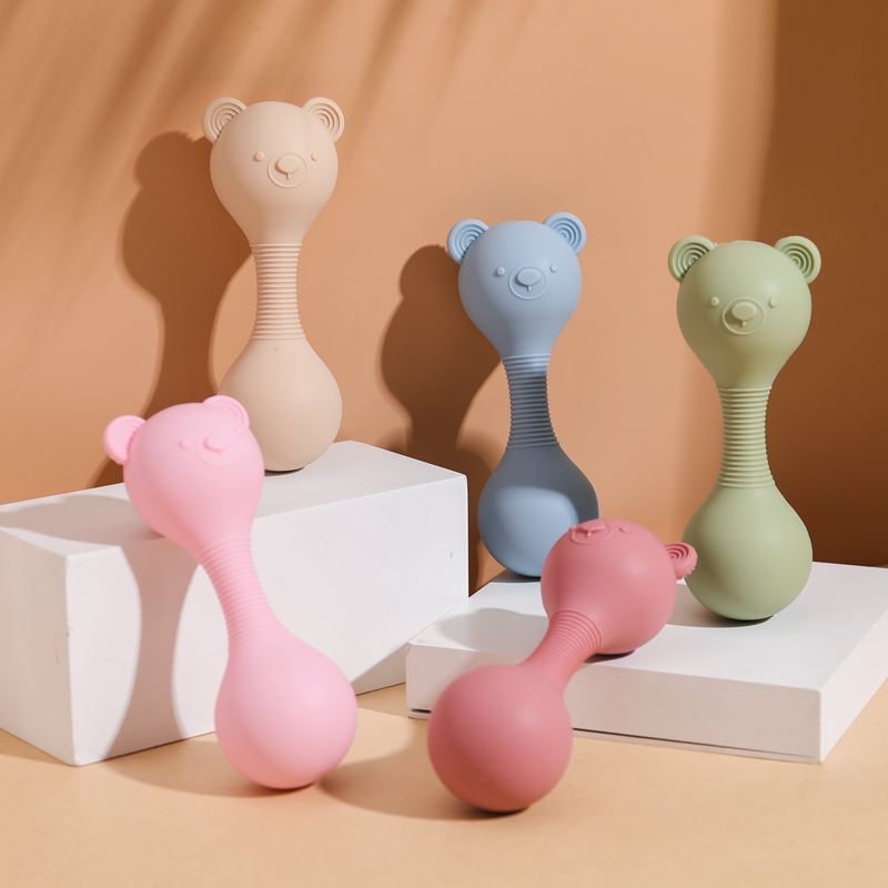 Martillo de arena de silicona para bebé, juguetes para mordedor de bebé de 0 a 12 meses, oso de dibujos animados, Maracas, accesorios de silicona para bebés