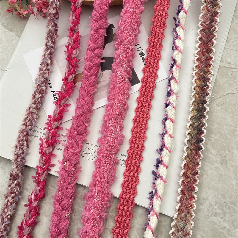 New Handwoven Barcode Rose Red Tweed Lace Accessories DIY Clothing Coat Leader Pocket Decoration Materials Webbing By The Yard