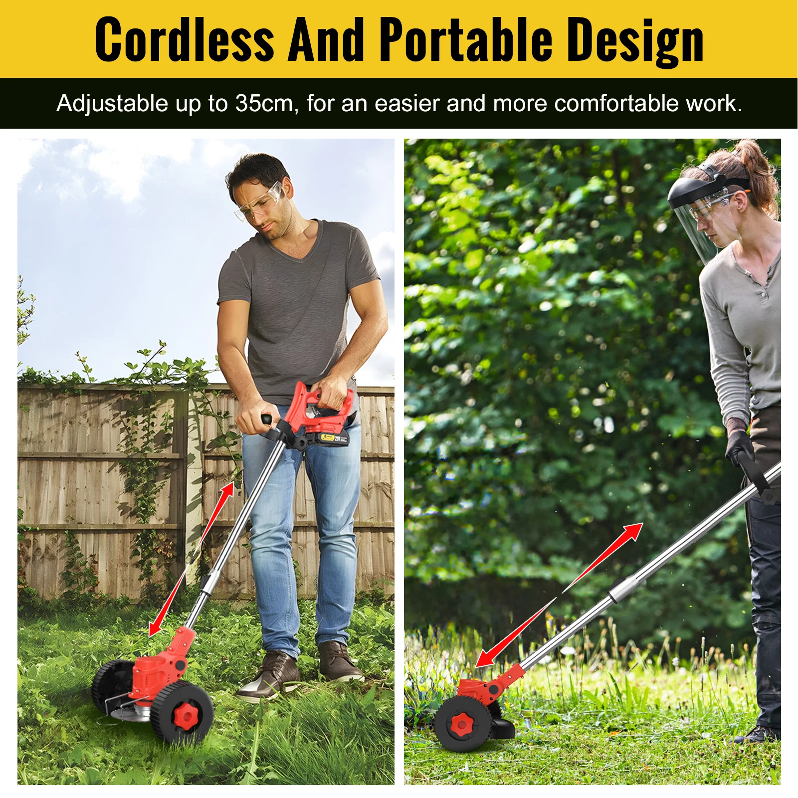 CONENTOOL Tagliaerba elettrico a batteria 21V Tosaerba portatile regolabile in lunghezza con ruota Attrezzo da giardino compatibile per Makita