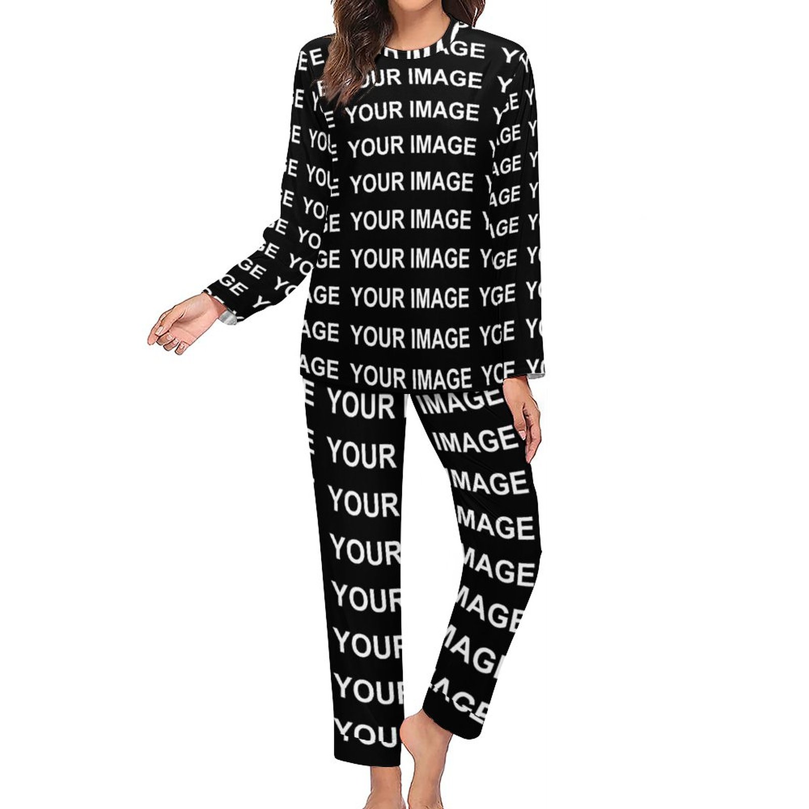 Ihr Bild: Maßgeschneiderte Pyjamas, maßgeschneidertes Design, 2-teiliges Zimmer-Pyjama-Set, langärmelige Retro-Nachtwäsche in Übergröße für Damen