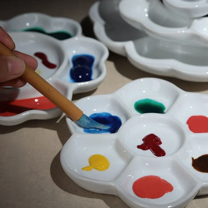 ดอกเหมย7-ตารางเซรามิคสีน้ำ Palette Jingdezhen ยิงศิลปินเกรด Gouache สีอะคริลิค Sub-บรรจุภัณฑ์จานเซรามิค