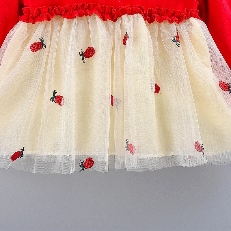 Robe de princesse douce brodée Harvey pour filles, col rond, manches longues, maille, fête d'anniversaire, hiver, nouveau