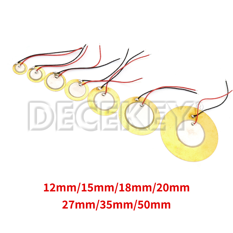 Placas de oblea de cerámica piezoeléctricas con cable, diámetro 12MM 15MM 18MM 20MM 27MM 35MM 50MM altavoz zumbador de cobre, 10/20 piezas