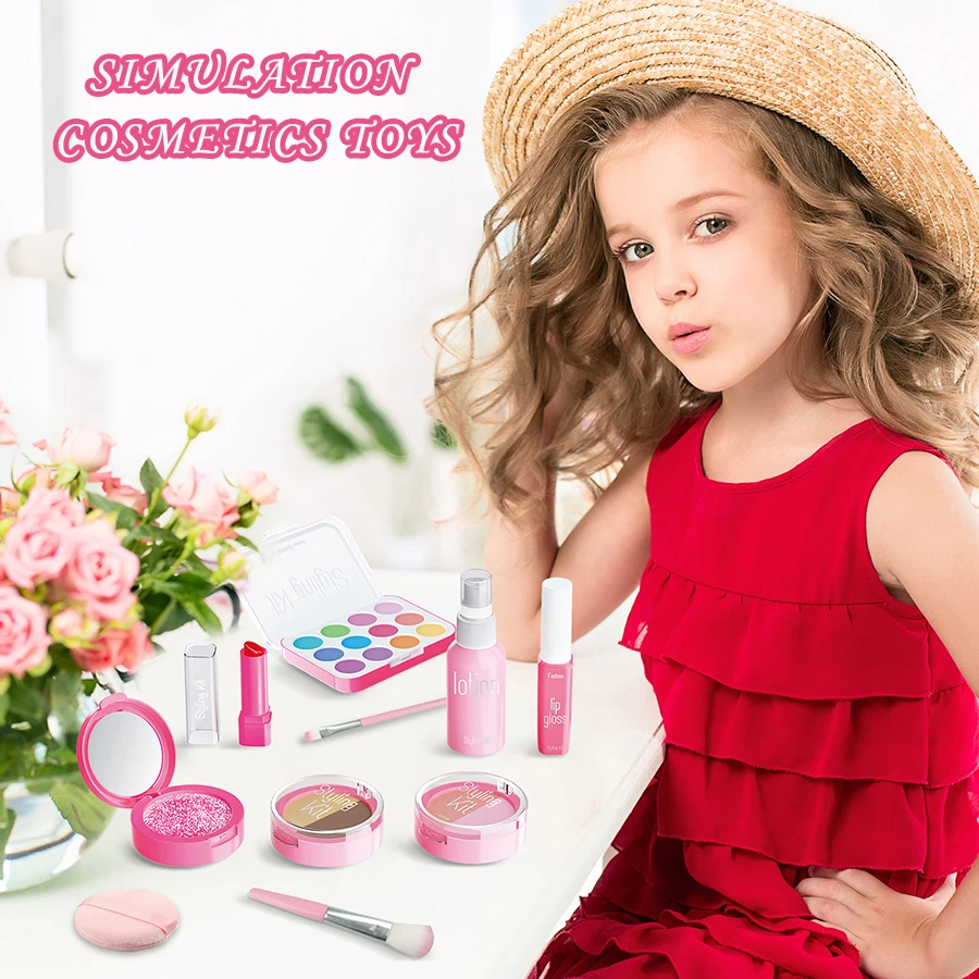 10 Pcs/set Simulation Pretend Makeup Play House Toys Game Cosmetics Set Eyeshadow Palette Lipstick Applicators (Not Real Makeup)