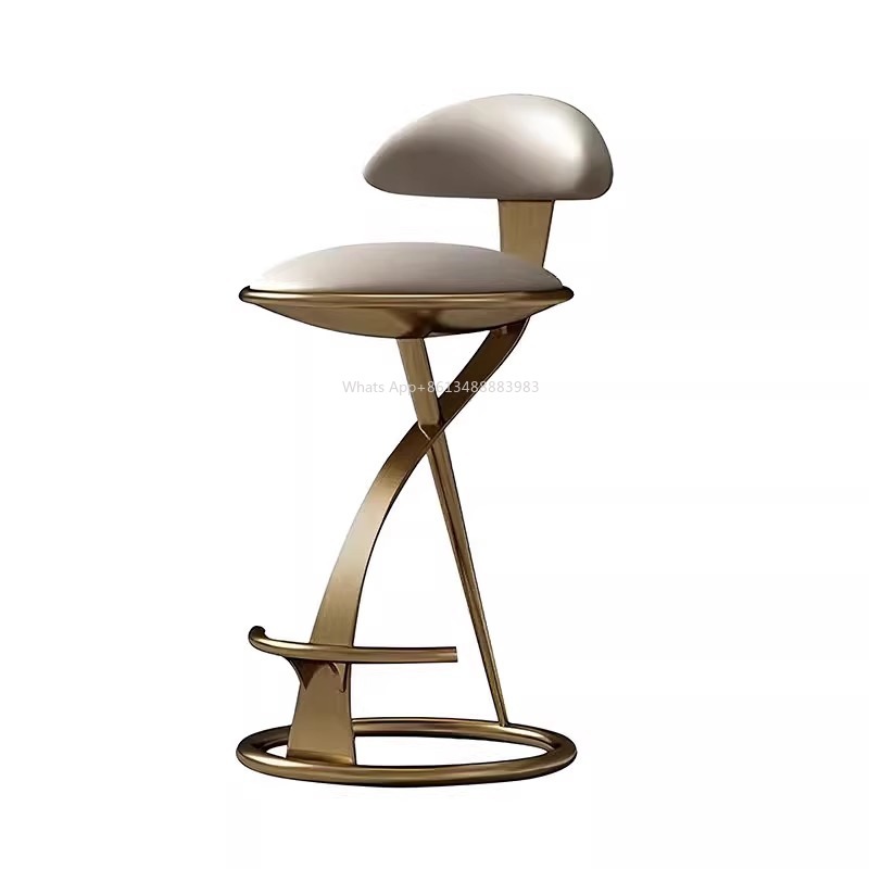 Hot HOT Light Luxury Italian Style Bar Counter High Stool Home Modern Bar High-end Hotel Metal Leather Art Backrest Single Chair