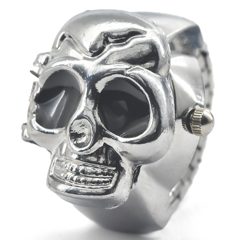 Crânio criativo venda personalidade anel de quartzo relógio liga circular dial unisex presente natal relógio divertido