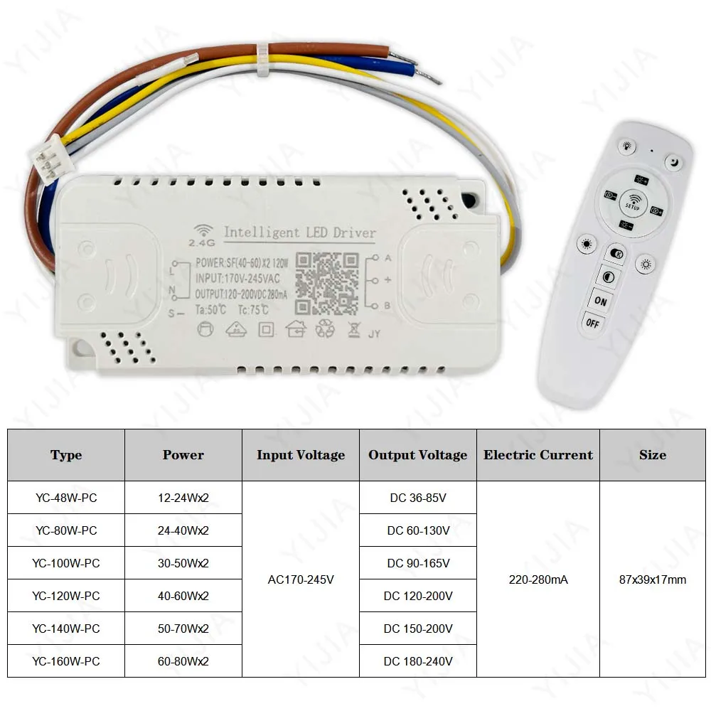 APP Control LED Driver 2.4G Remote Intelligent 48W 80W 100W 120W 160W LED Transformer For Dimmable Color-Changeable Chandelier
