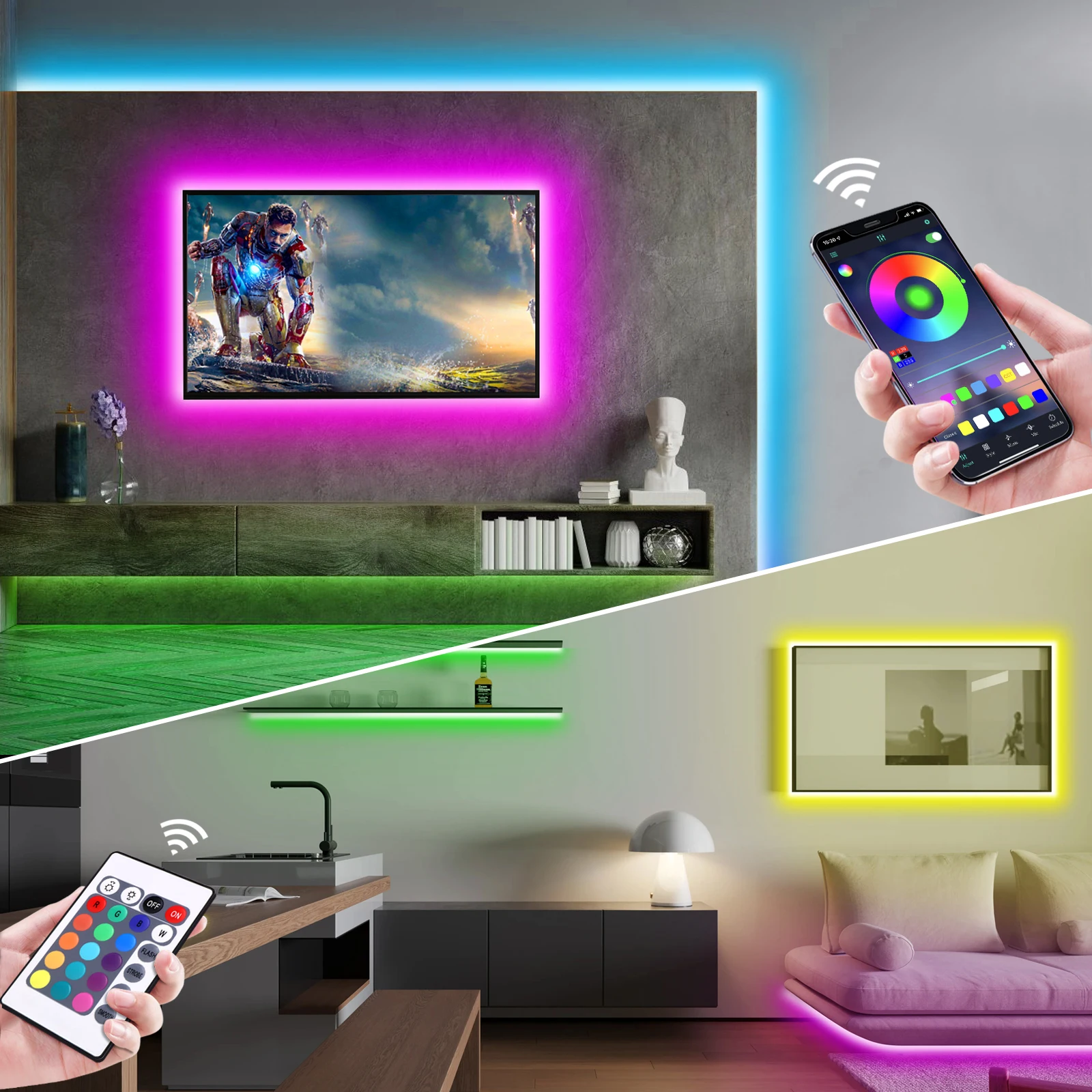 Smart LED Strip Lights RGB Neon Sign Tape Ribbon Backlight Bluetooth DC5V USB Flexible App&Remote Control Gaming Room Decoration