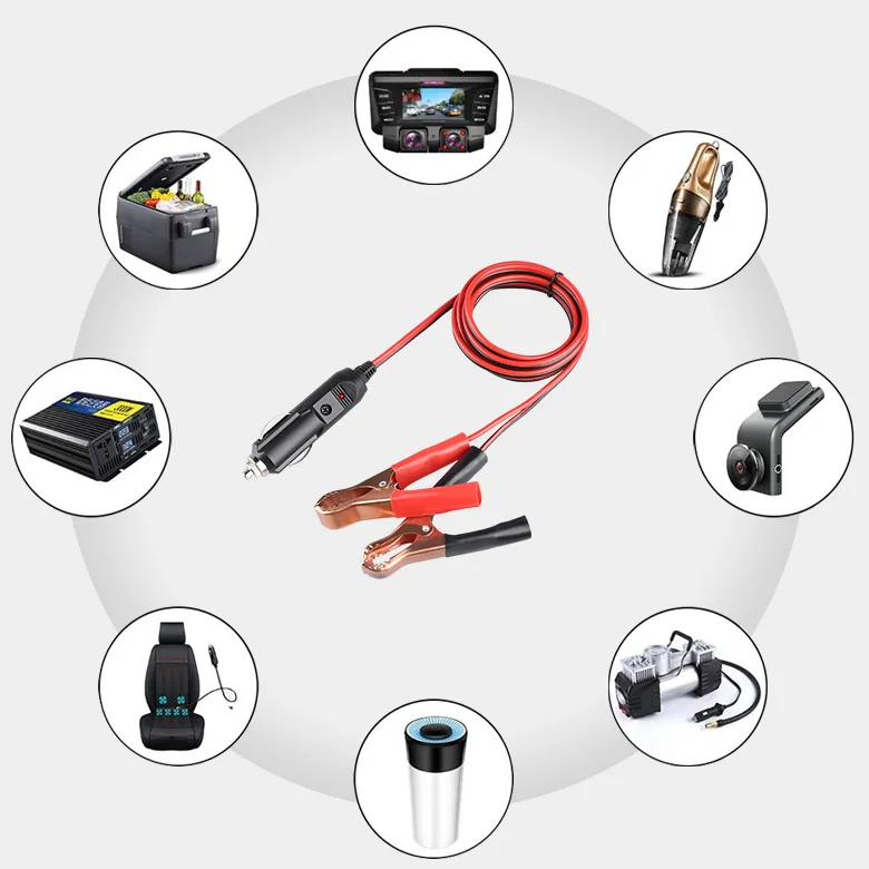 12 V-24 V Auto Stekker Sigarettenaansteker Adapter Netsnoer Alligator Clip Batterij met Uitbreiding 20A Zekering LED Indicator