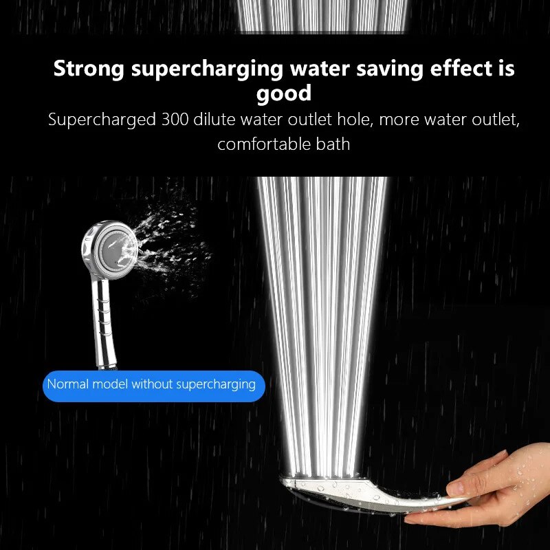 300-Hole Square Hand-Held Pressurized Shower Head Shower Nozzle Bath Shower Pressurized Shower Head Water-Saving Shower Head