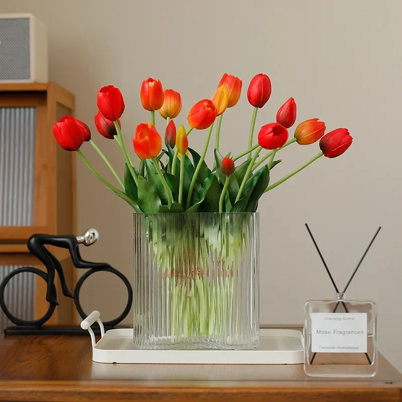 5 uds flores artificiales tulipán suave flor falsa tacto Real hogar jardín mesa decoración de boda simulación ramo de tulipanes de 5 cabezas