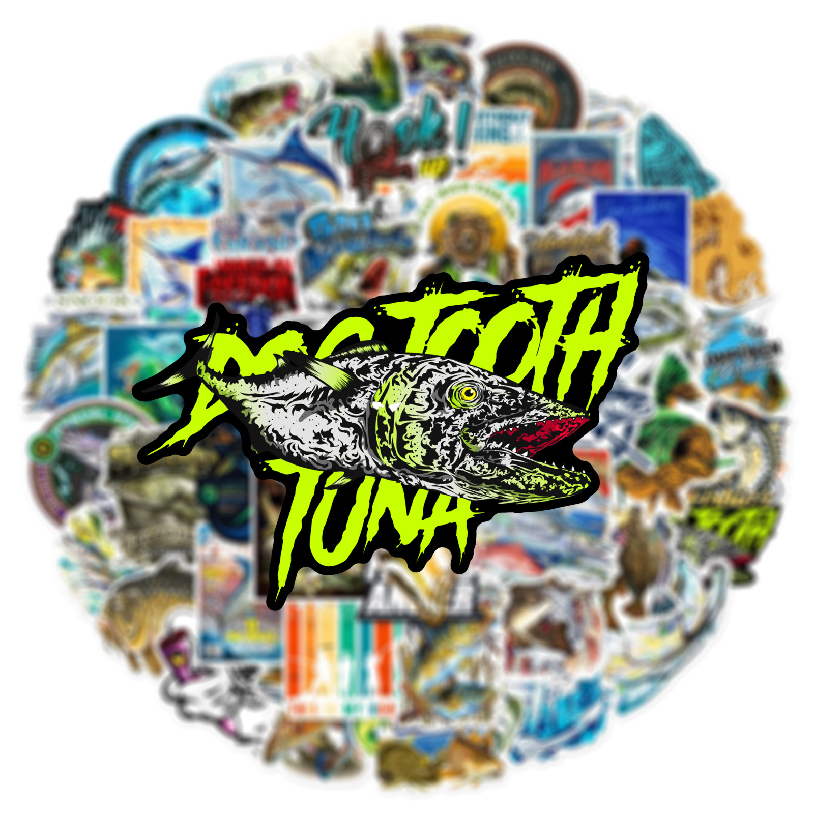 50 pçs logotipo de pesca ao ar livre adesivos decalques decoração scrapbook mala bagagem motocicletas bicicleta à prova dwaterproof água graffiti adesivo