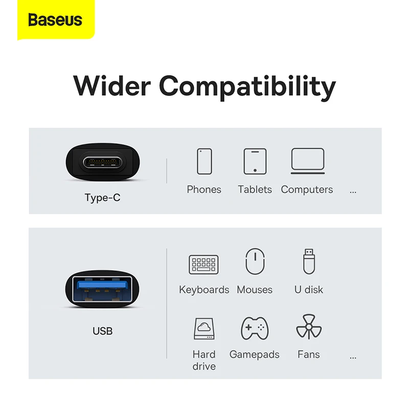 Adaptador Baseus USB 3,1 OTG tipo C a USB-A USBC tipo C convertidor hembra para Macbook Xiaomi Huawei Samsung adaptador de datos OTG de 10Gbps